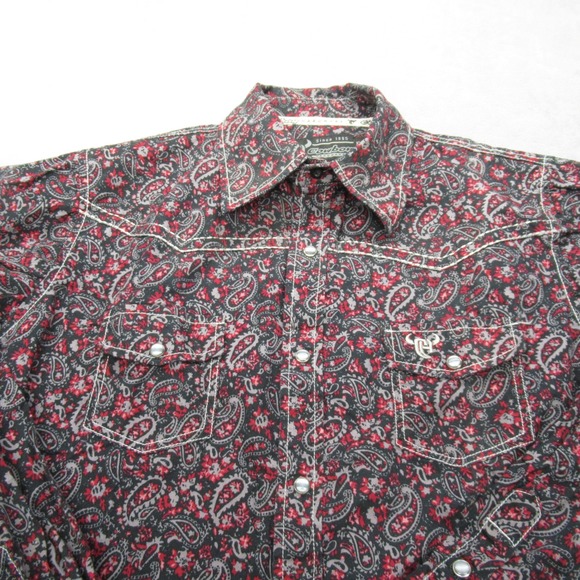 Cowboy Pearl Snap Shirt Youth 14-16 Red Paisley Western Rodeo Southwestern - Picture 1 of 12